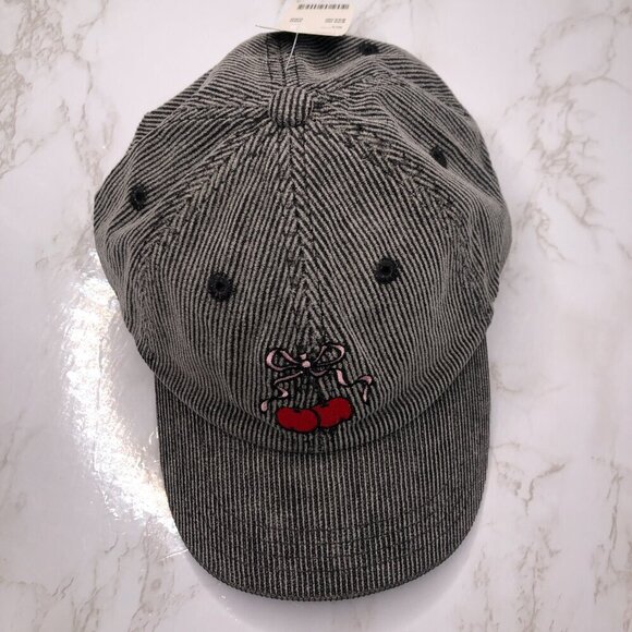 NWT Frasier Sterling Pinstripe Corduroy Baseball Hat Bows Cherries Soft Twee - Picture 6 of 11